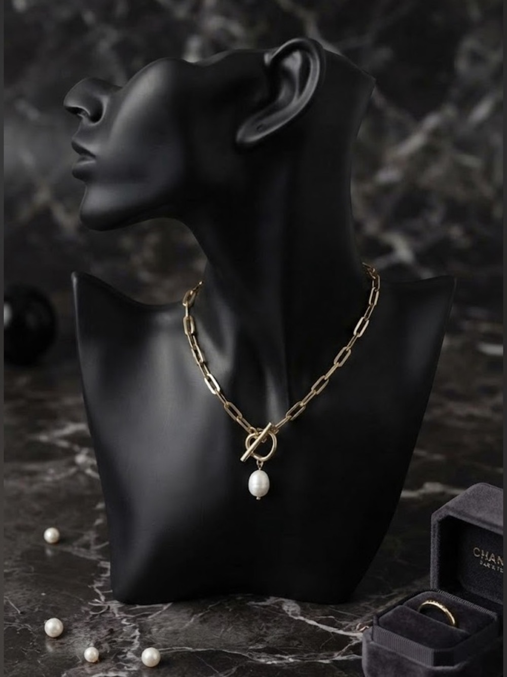 18k Gold Plated Toggle Heart Necklace with Pearl Charm Y-Necklace